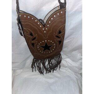 Cowgirl Montana Silversmiths Leather Cowgirl Boot Purse Rhinestone FRINGE